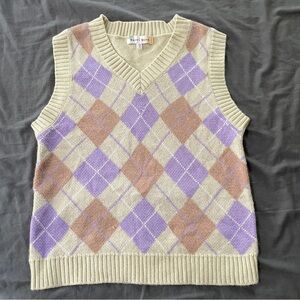 Hazel Moon Women's Cream Argyle Sweater Vest